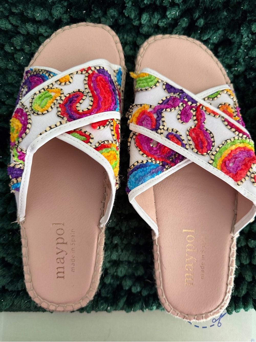 Maypol White Multicolor Embroidered Slide Mules